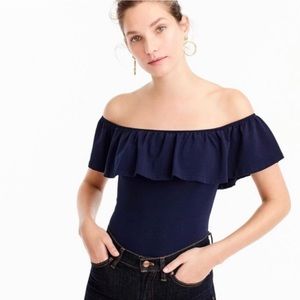 J.Crew Navy Off-Shoulder Ruffle Bodysuit
